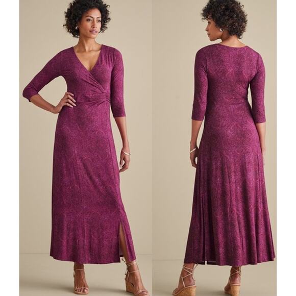 Soft Surroundings Hyannis Maxi Dress NWT Ruched Side Wrap Multi Women's Small - Picture 2 of 12